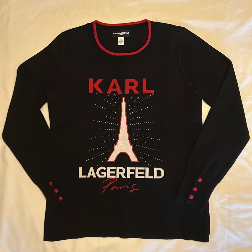 Karl Lagerfeld Paris Long Sleeve Sweater Black Red White